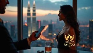 Malaysia Escort Girl Couple enjoying drinks with city skyline view at dusk Sex Service Kuala Lumpur