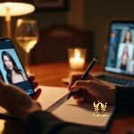 Malaysia Escort Girl Person on video call, holding phone with profile picture, writing in notebook Sex Service Kuala Lumpur