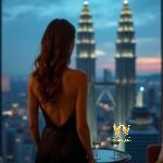 Malaysia Escort Girl Woman in black dress overlooking city skyline at dusk from a high-rise window Sex Service Kuala Lumpur